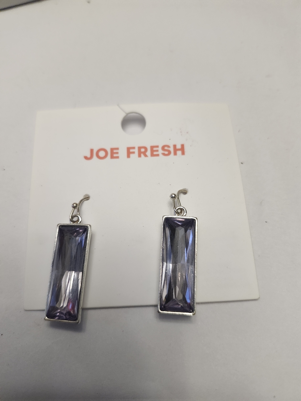 Joe Fresh Silver-Tone Earrings with Lilac Rectangular Crystals